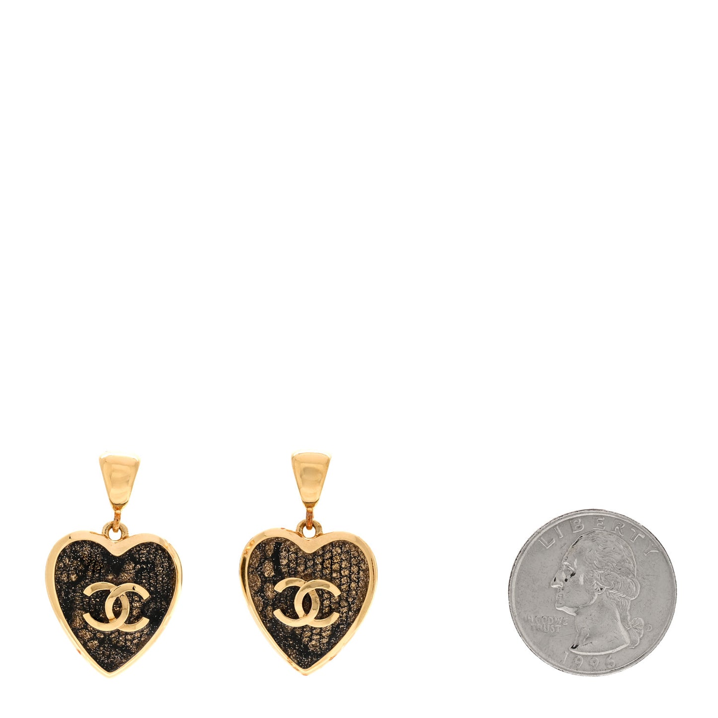 Metal Lace Resin Glass CC Heart Drop Earrings Gold Black