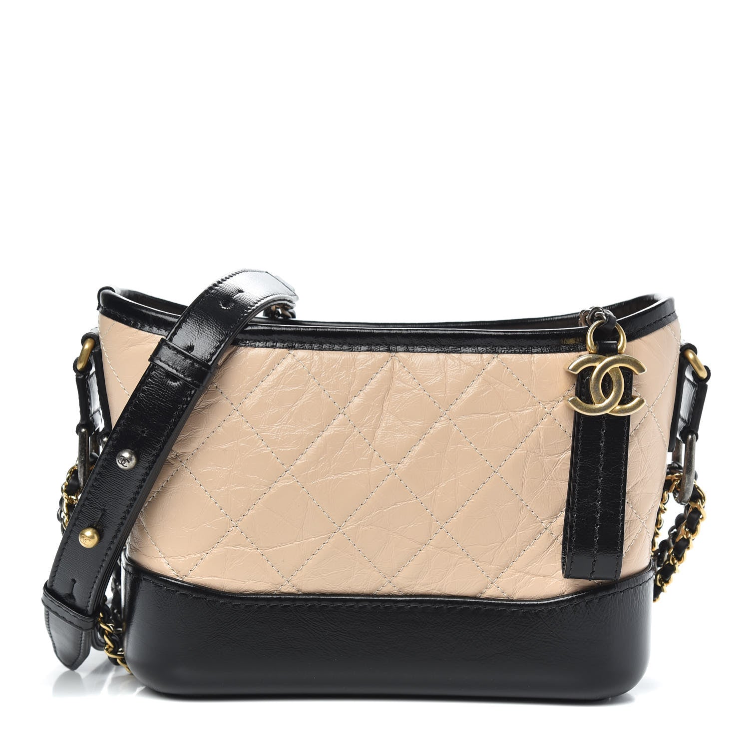 Chanel Aged Calfskin Quilted Small Gabrielle Hobo Beige Black 1 of 10