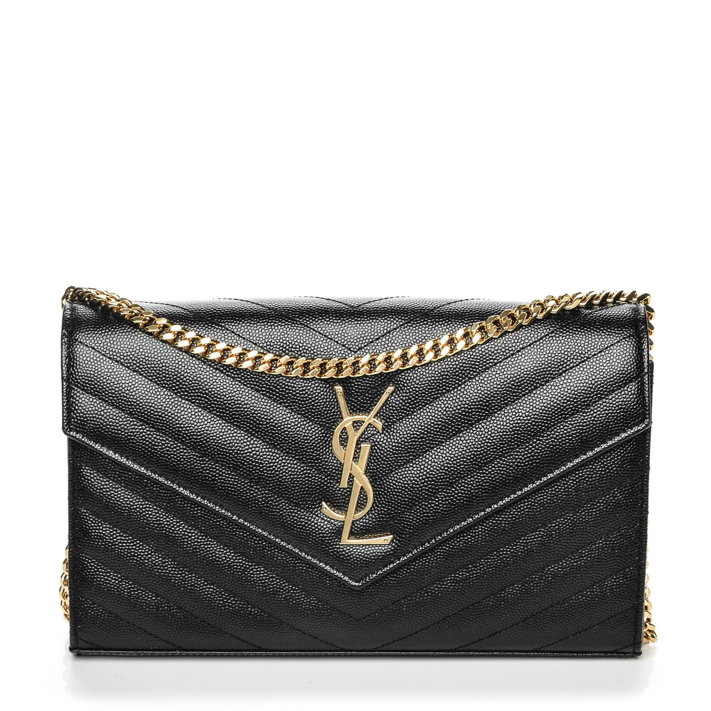 Grain De Poudre Matelasse Chevron Monogram Chain Wallet Black