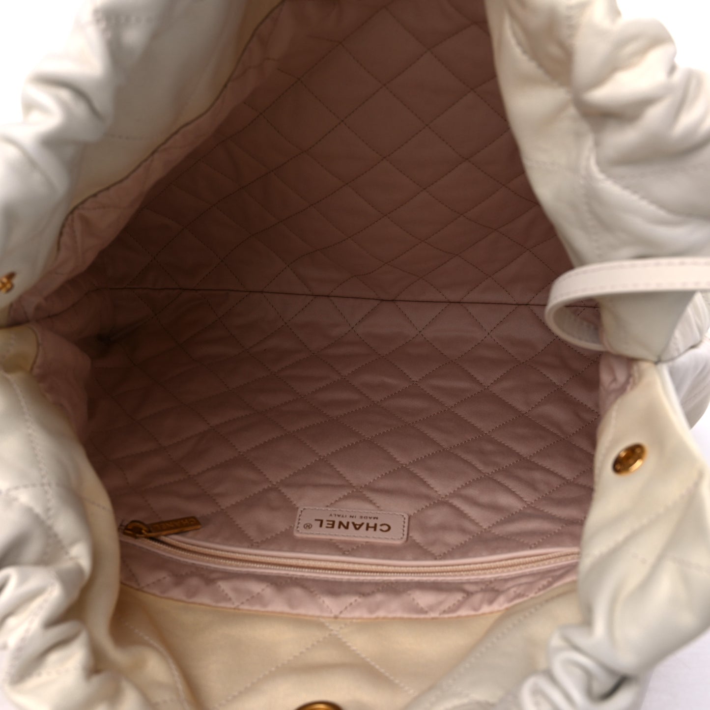 Iridescent Calfskin Quilted Chanel 22 White