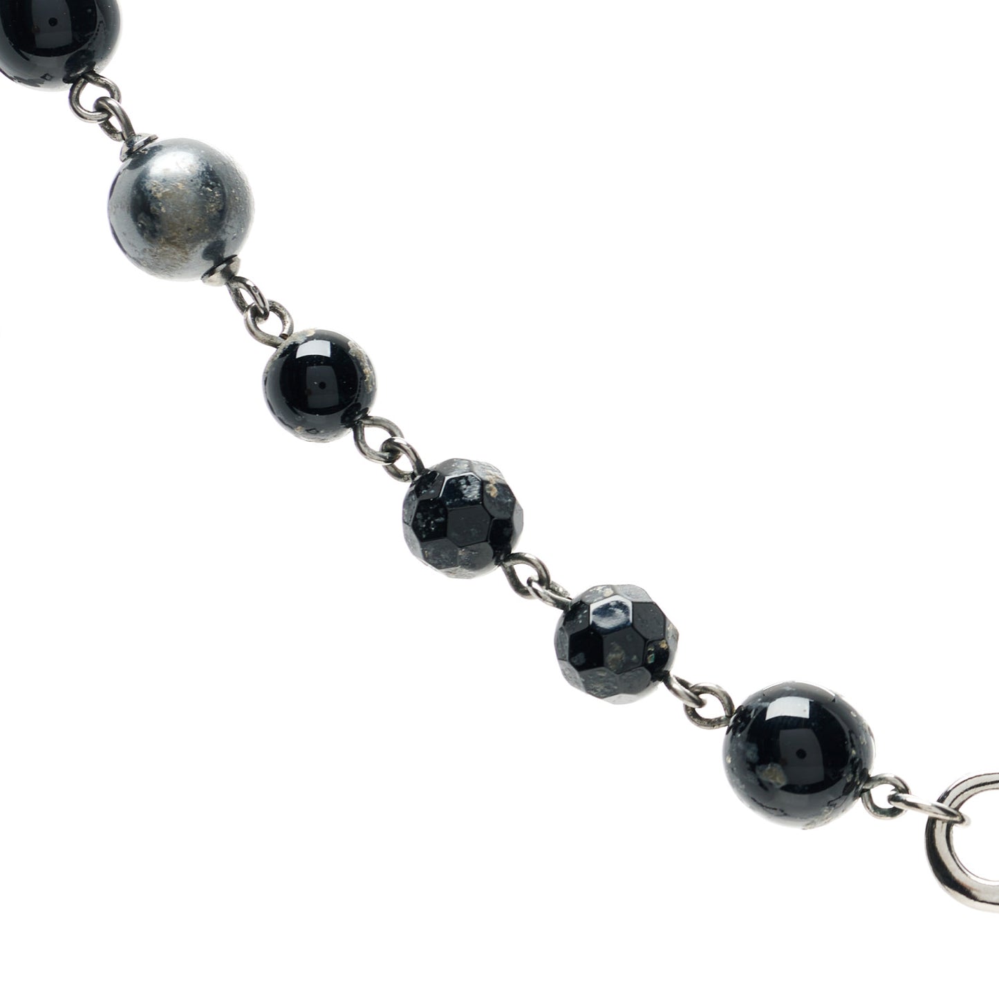 Ruthenium Pearl Beaded CC Long Necklace Black