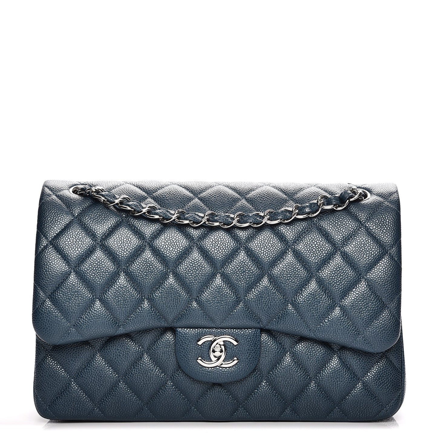 Caviar Quilted Jumbo Double Flap Blue