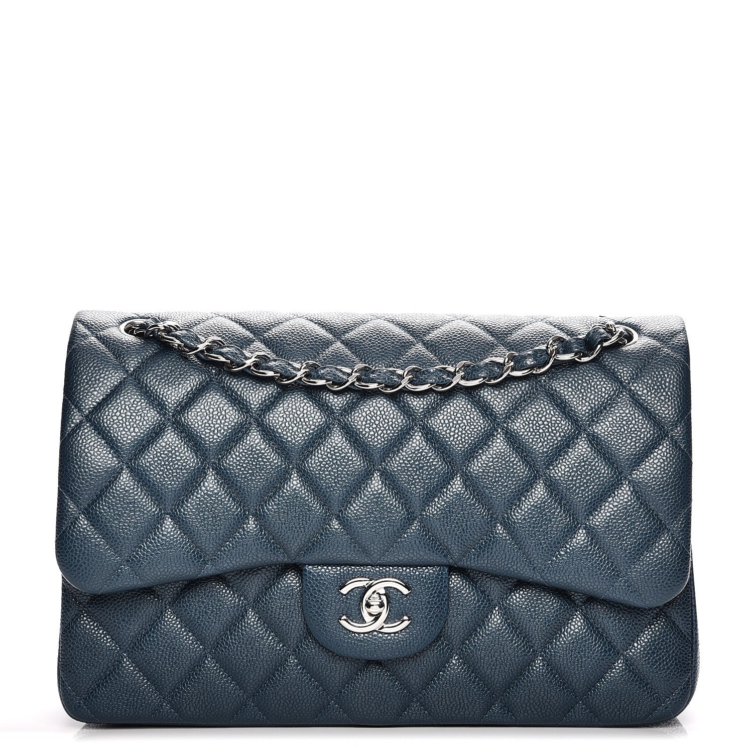 Chanel Caviar Quilted Jumbo Double Flap Blue 1 of 8