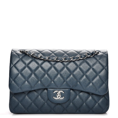 Chanel Caviar Quilted Jumbo Double Flap Blue 1 of 8