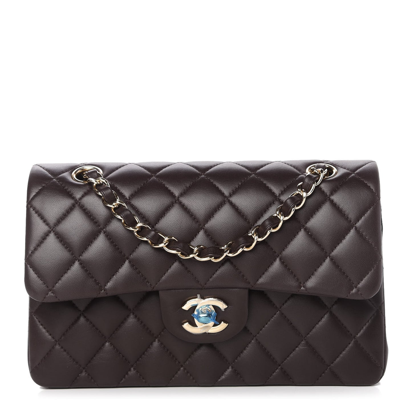 Lambskin Quilted Small Double Flap Dark Brown