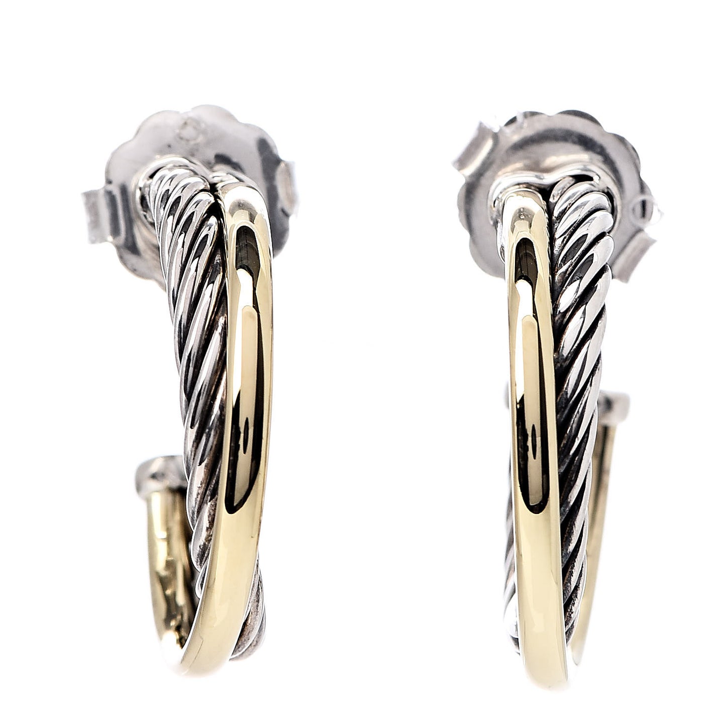 Sterling Silver 18K Yellow Gold 23mm Crossover Cable Hoop Earrings