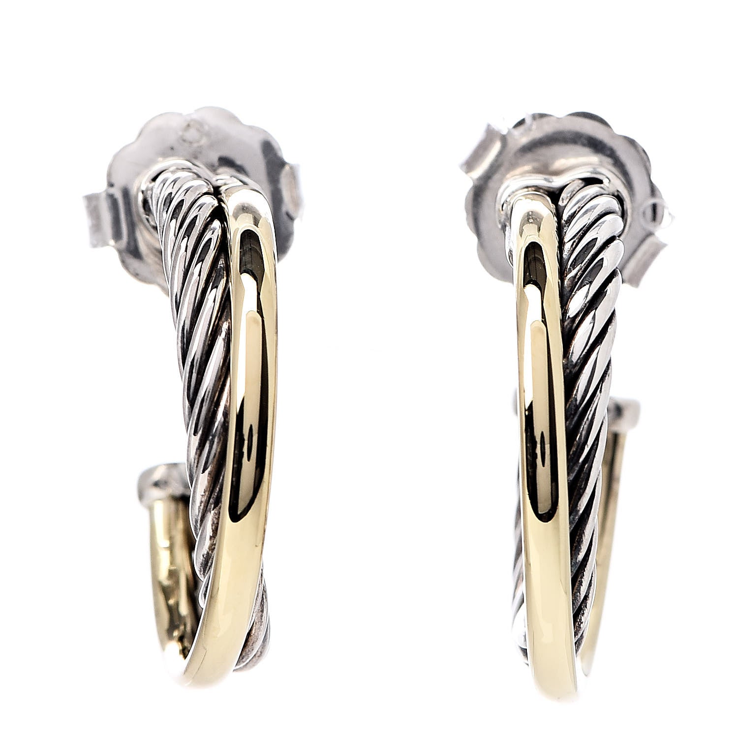 David Yurman Sterling Silver 18K Yellow Gold 23mm Crossover Cable Hoop Earrings 1 of 5