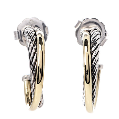 David Yurman Sterling Silver 18K Yellow Gold 23mm Crossover Cable Hoop Earrings 1 of 5