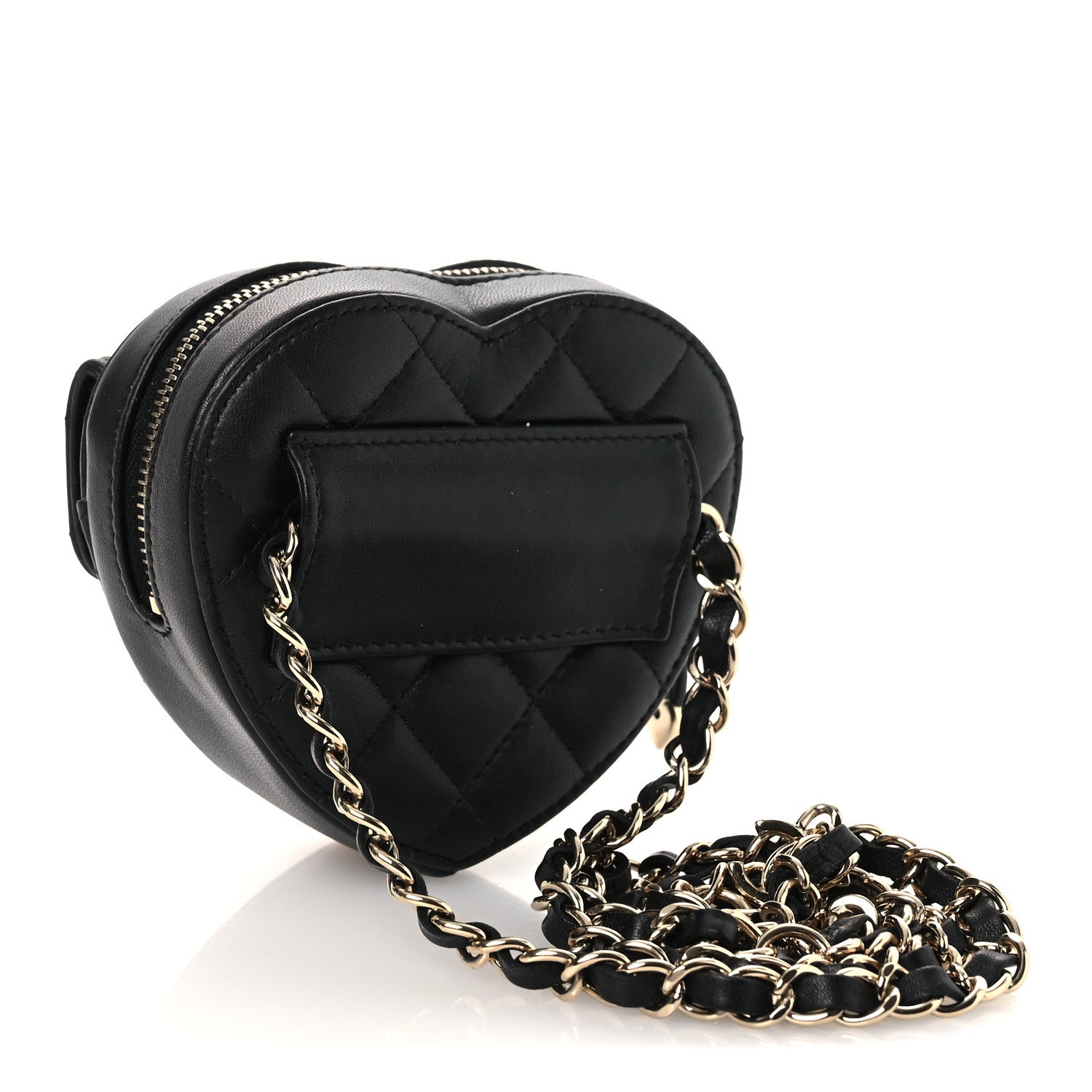 Chanel Lambskin Quilted CC In Love Heart Waist Belt Bag With Chain Black 3 of 11