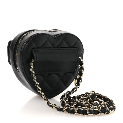 Chanel Lambskin Quilted CC In Love Heart Waist Belt Bag With Chain Black 3 of 11