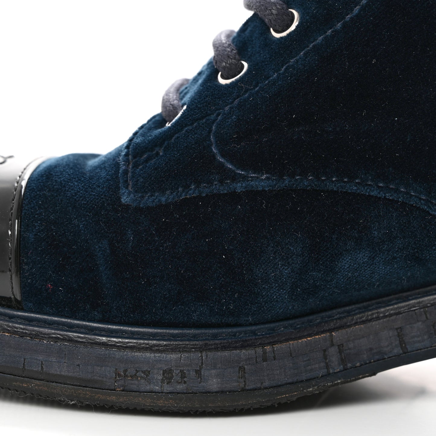 Velvet Patent Calfskin Lace Up Combat Boots 39.5 Blue Black