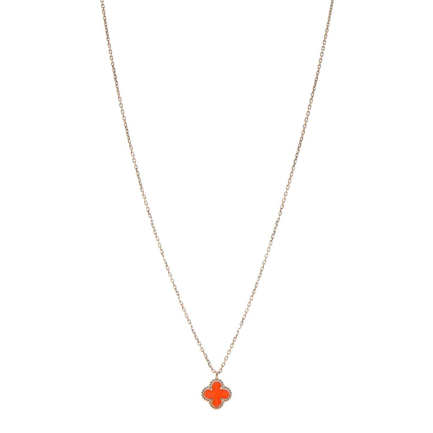18K Rose Gold Carnelian Sweet Alhambra Pendant Necklace