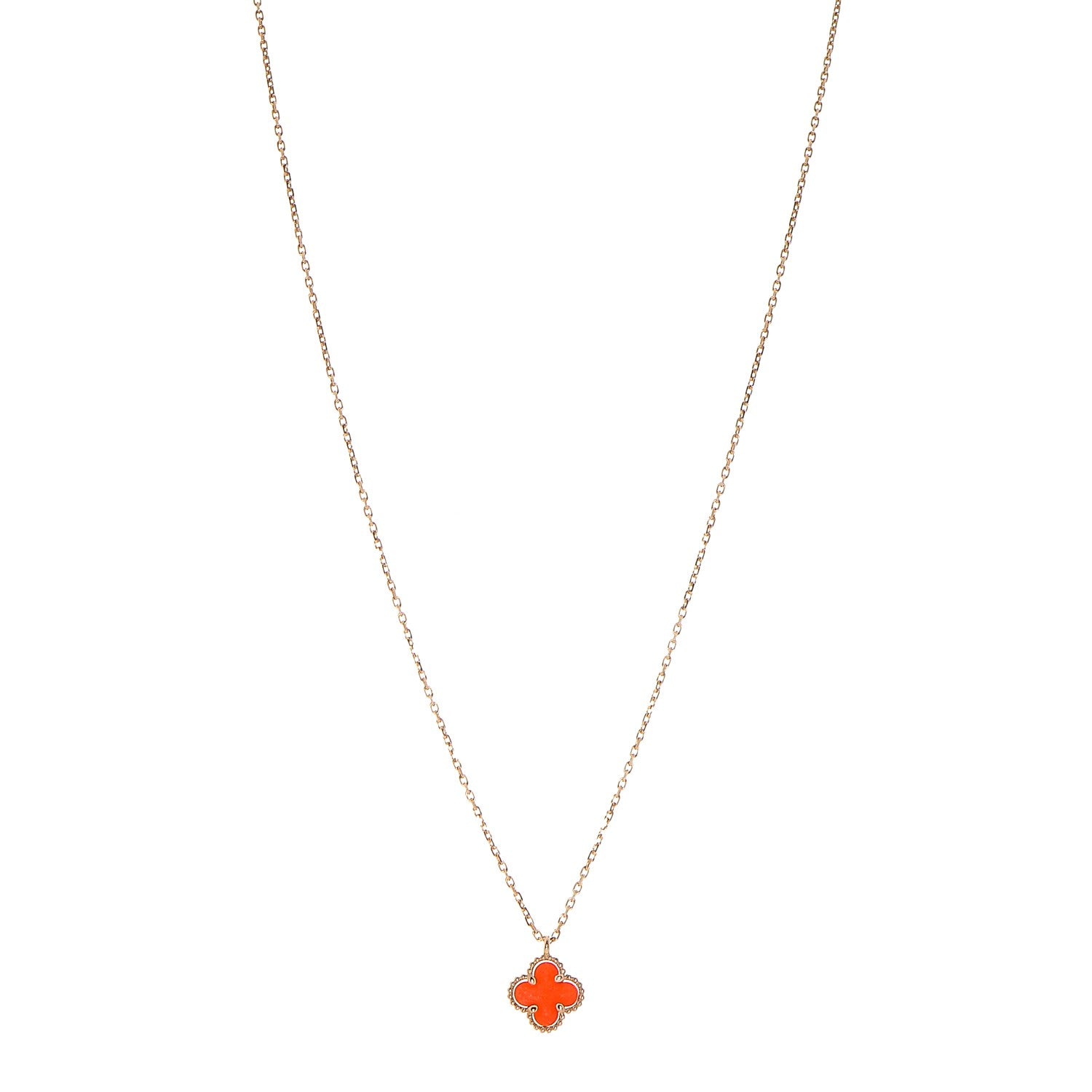 Van Cleef & Arpels 18K Rose Gold Carnelian Sweet Alhambra Pendant Necklace 1 of 7