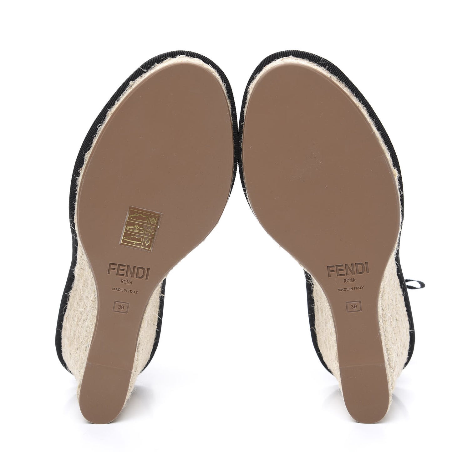 Canvas FF Embroidered Roma Ankle Wrap Espadrille Wedges 39 Black