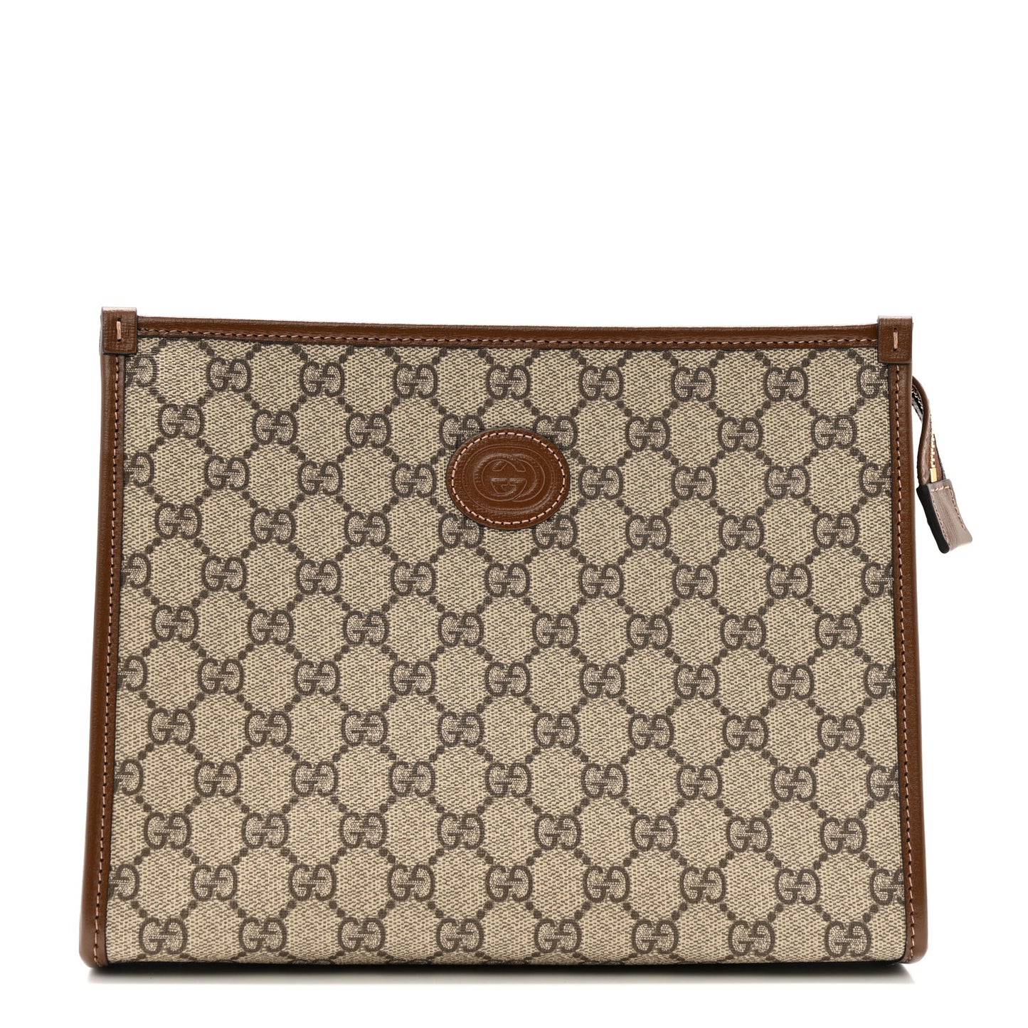 GG Supreme Monogram Azalea Calfskin Retro Interlocking G Beauty Case Beige Ebony Brown Sugar