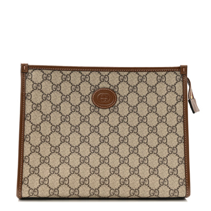 Gucci GG Supreme Monogram Azalea Calfskin Retro Interlocking G Beauty Case Beige Ebony Brown Sugar 1 of 8