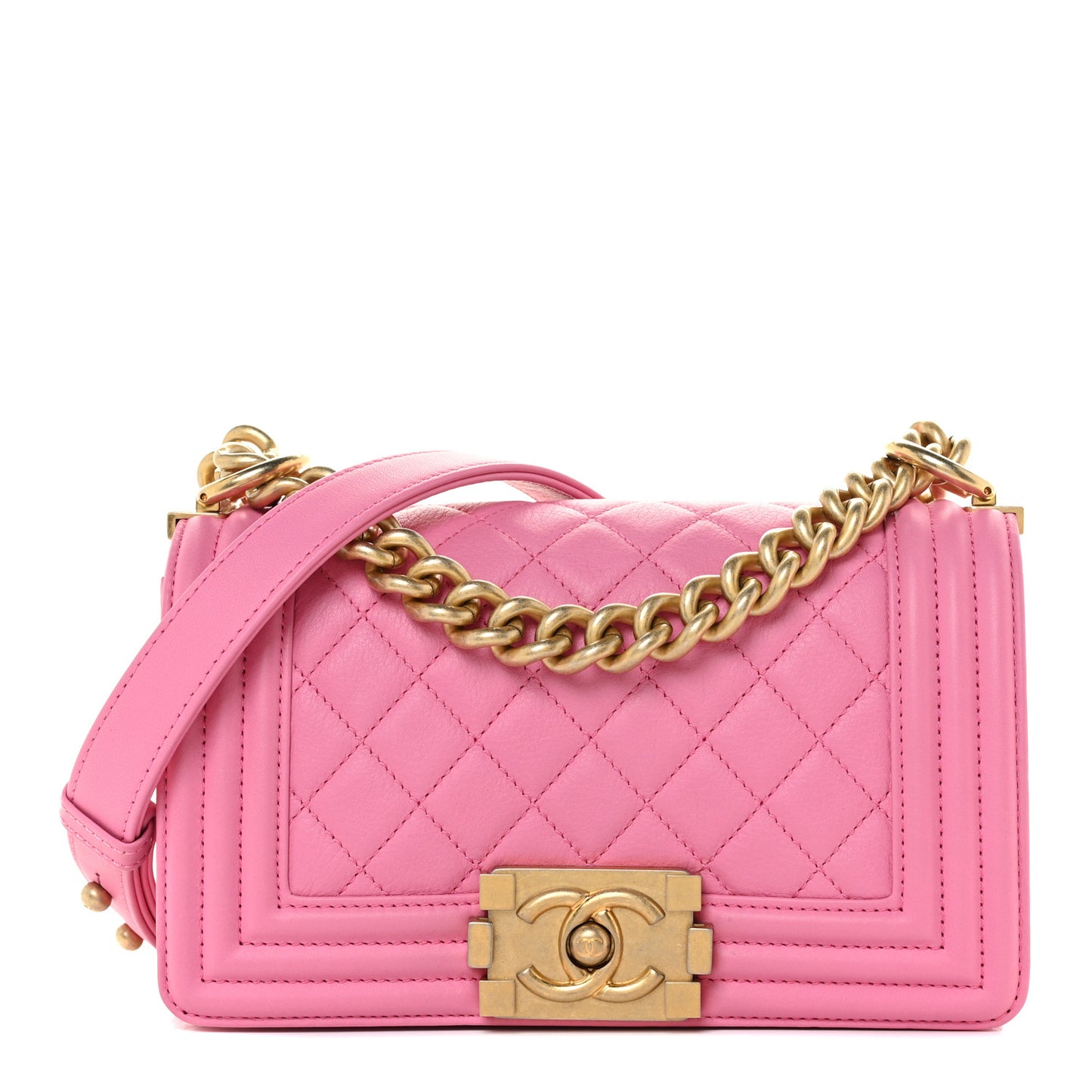 Calfskin Quilted Small Boy Flap Pink