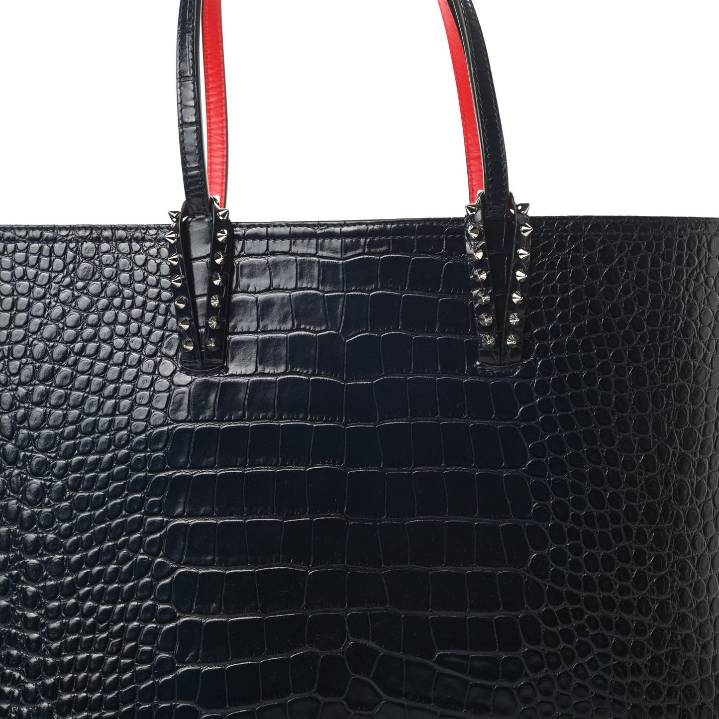 Calfskin Crocodile Embossed Spikes East West Cabata Tote Navy