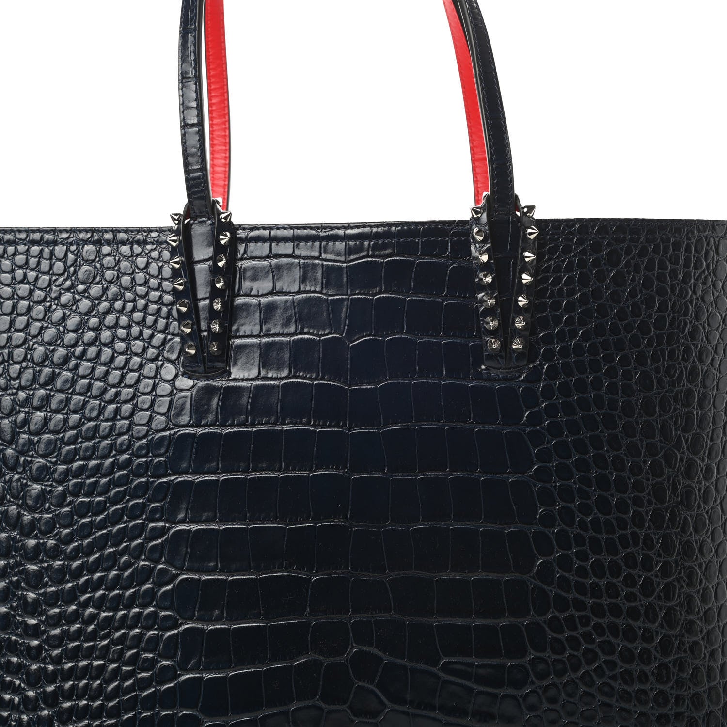 Christian Louboutin Calfskin Crocodile Embossed Spikes East West Cabata Tote Navy 9 of 13