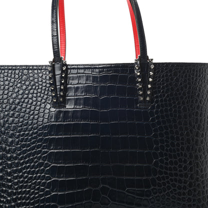 Christian Louboutin Calfskin Crocodile Embossed Spikes East West Cabata Tote Navy 9 of 13