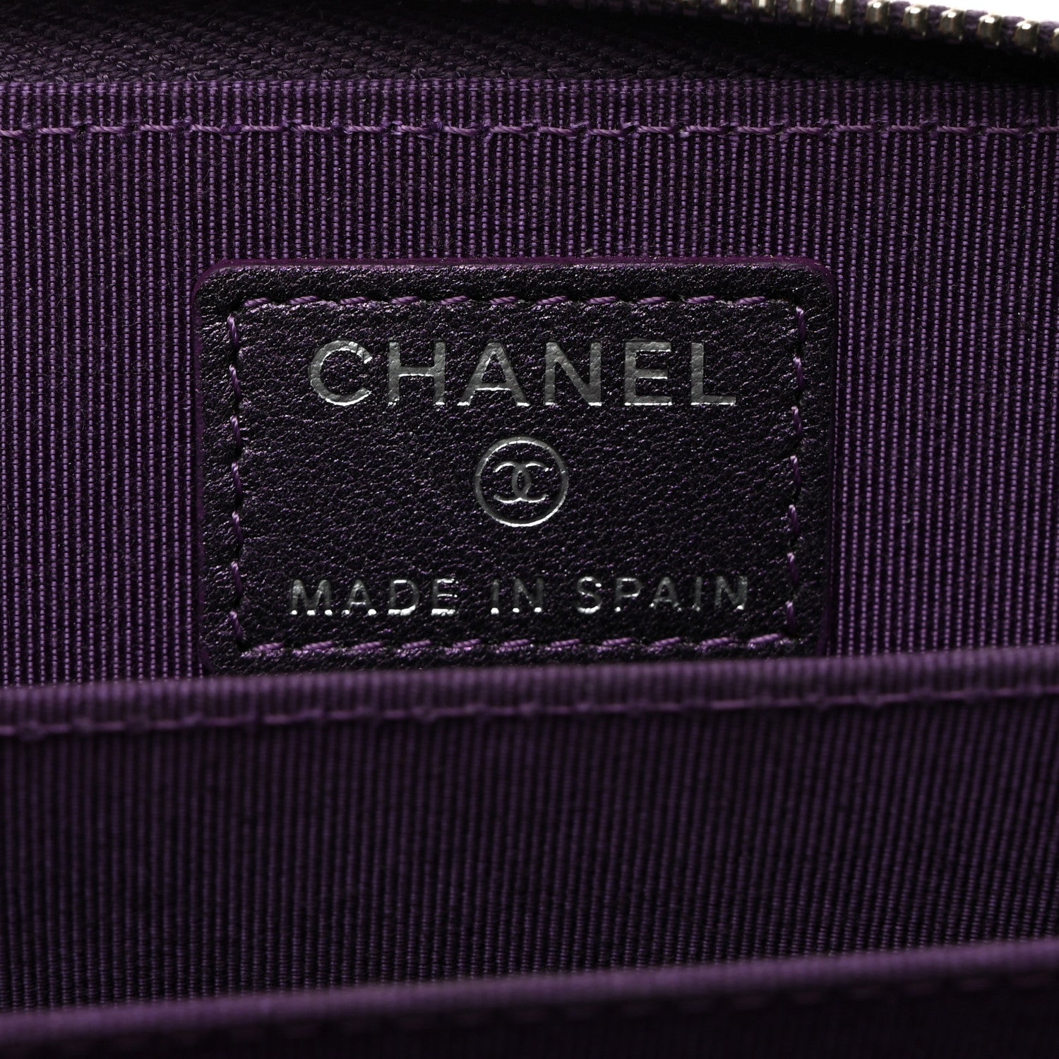 Chanel Metallic Lambskin Quilted Zip Around Coin Purse Wallet Dark Purple 6 of 7