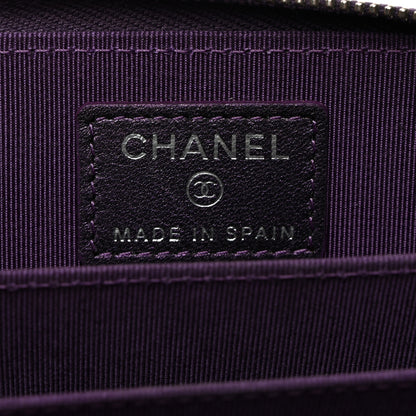Chanel Metallic Lambskin Quilted Zip Around Coin Purse Wallet Dark Purple 6 of 7