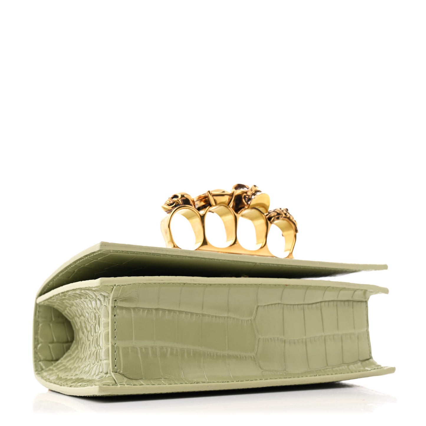 Calfskin Crocodile Embossed Knuckle Shoulder Bag Sage