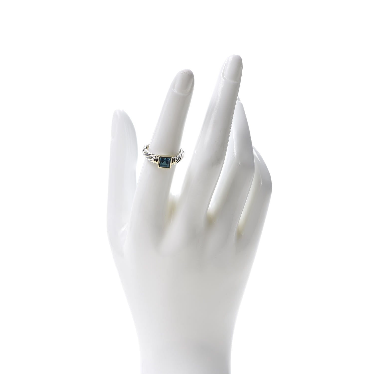 David Yurman Sterling Silver 18K Yellow Gold Blue Topaz Stackable Ring 53 6.25 2 of 6