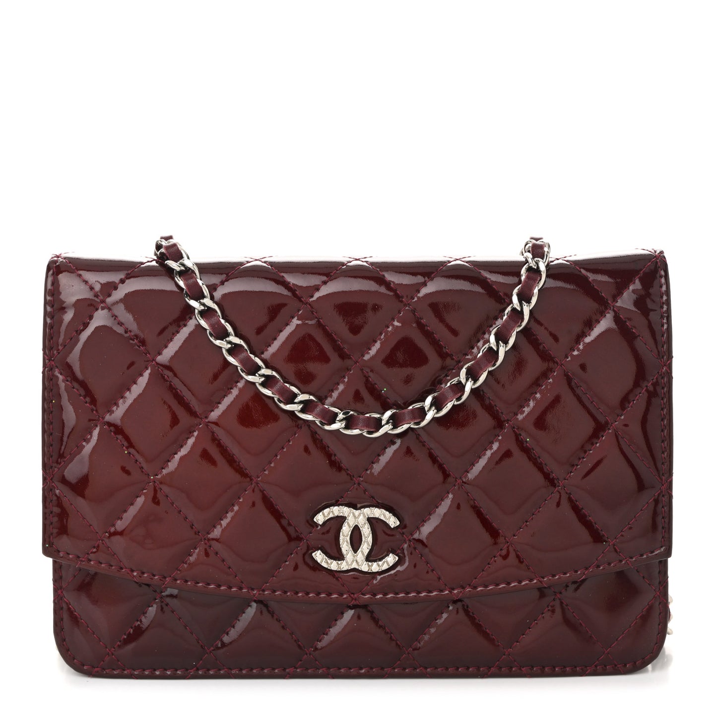 Patent Quilted Brilliant Wallet On Chain WOC Red