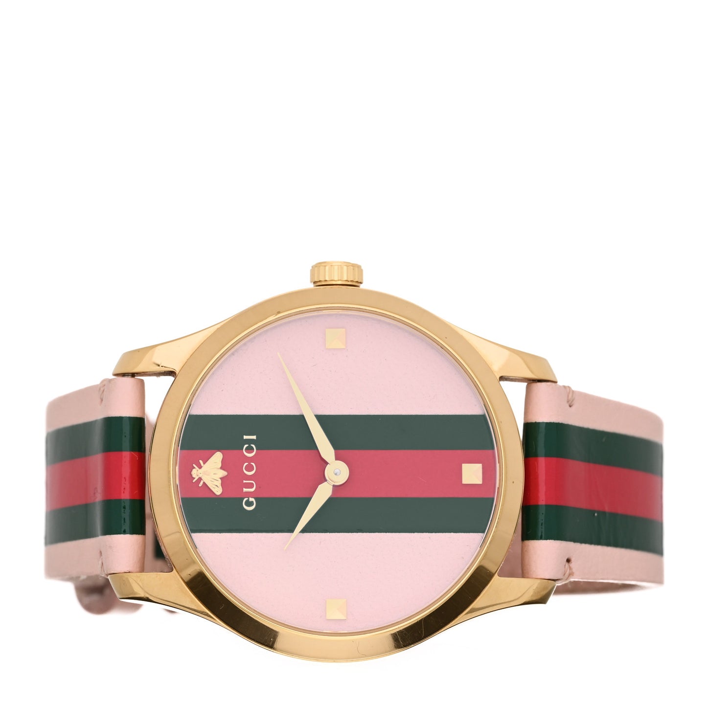 Stainless Steel Calfskin 38mm G-Timeless Stripe Web Quartz Watch Pink
