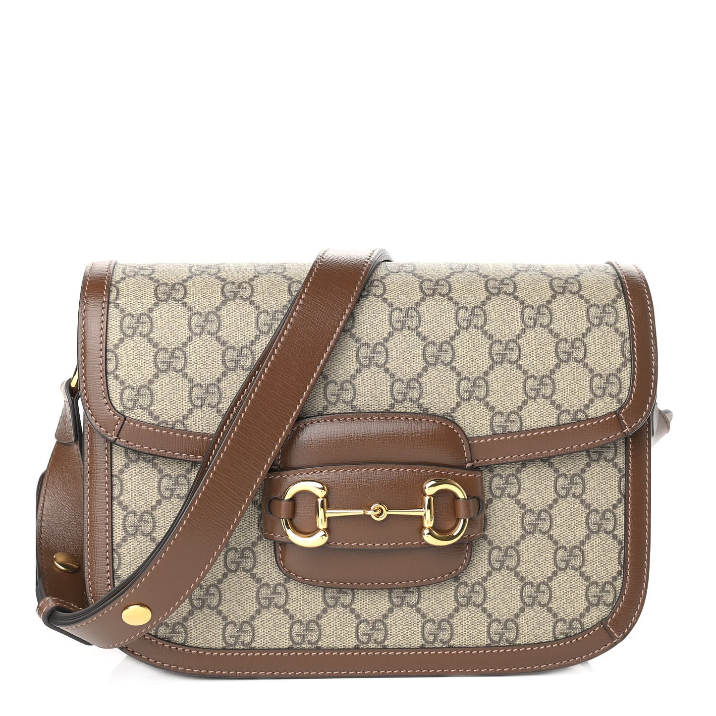 GG Supreme Monogram Horsebit 1955 Shoulder Bag Beige Brown Sugar