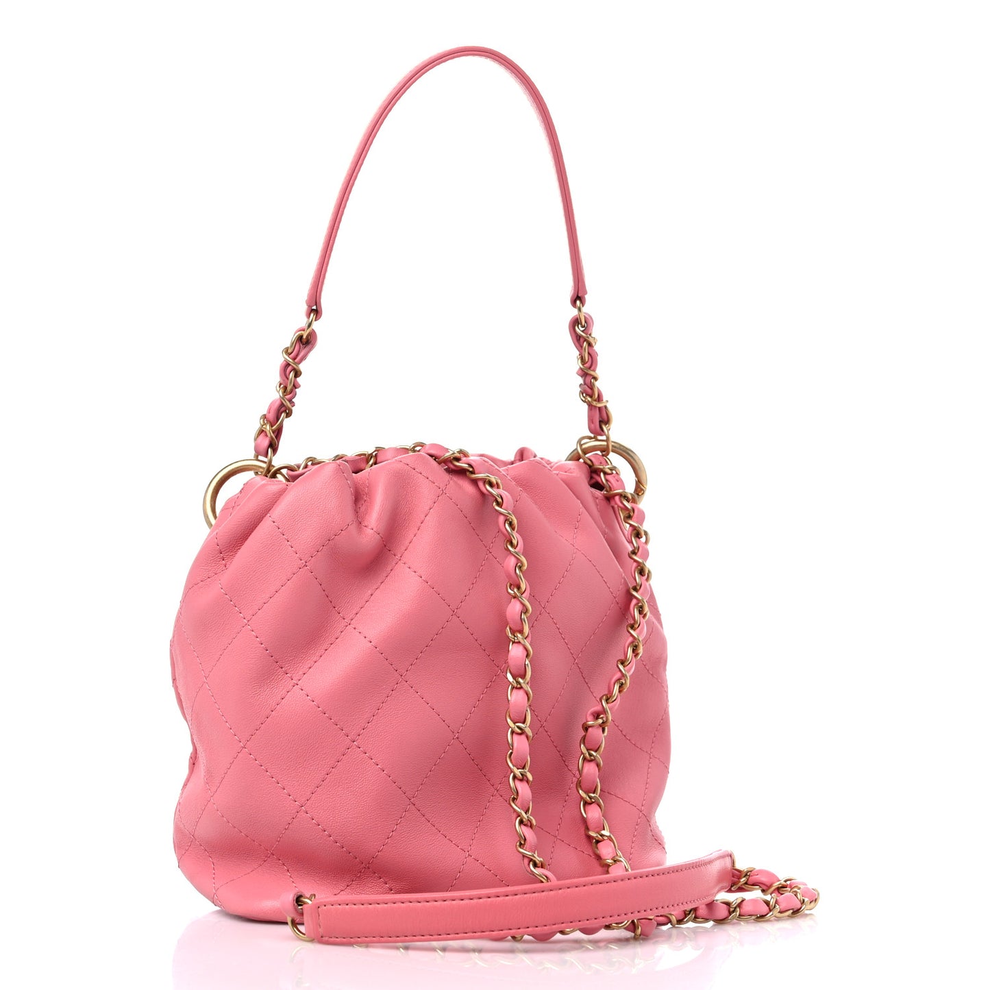 Lambskin Stitched Drawstring Bag Pink