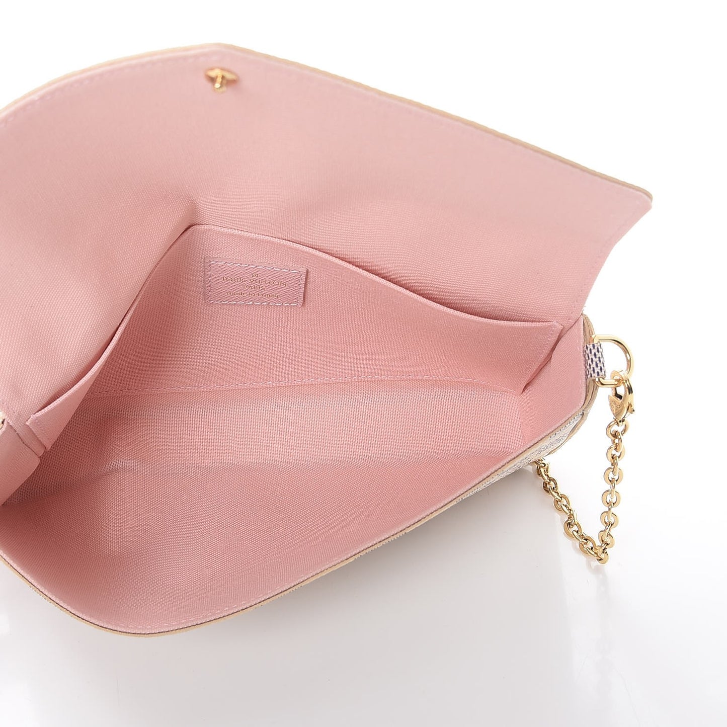 Damier Azur Pochette Felicie Chain Wallet Rose Ballerine