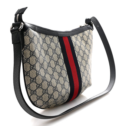 Gucci GG Supreme Monogram Textured Dollar Calfskin Web Small Ophidia Half Moon Hobo Beige Blue 3 of 12