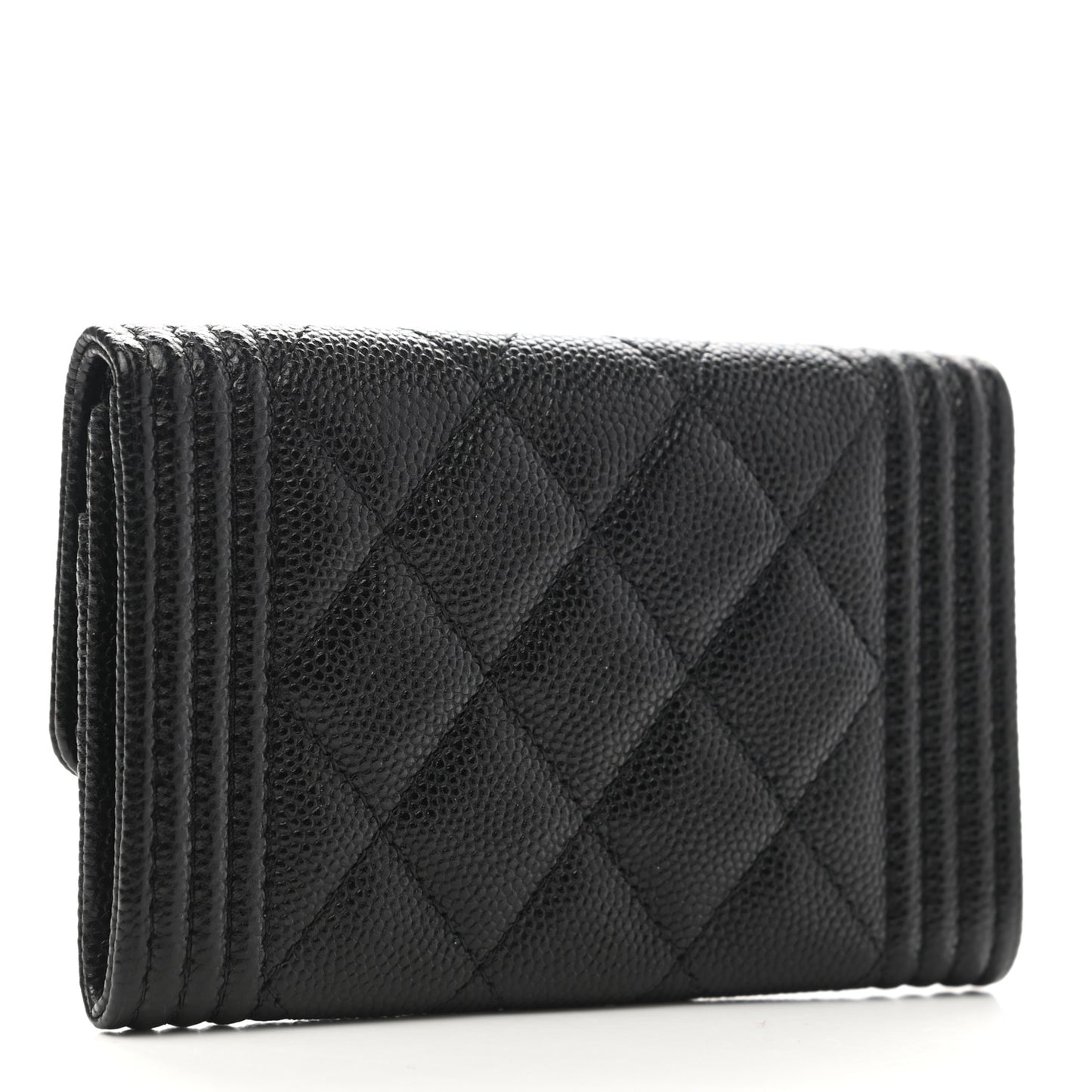Caviar Quilted Boy Flap Card Holder Black