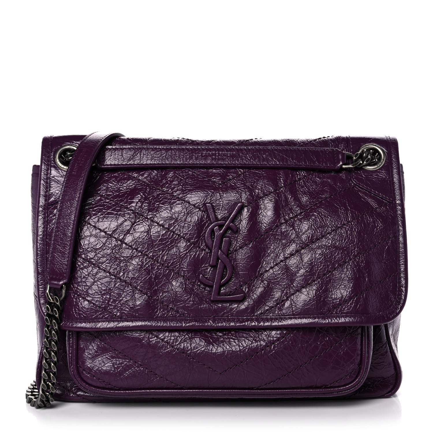 Saint Laurent Crinkled Calfskin Matelasse Monogram Medium Niki Chain Satchel Plum 1 of 12