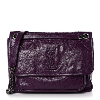 Saint Laurent Crinkled Calfskin Matelasse Monogram Medium Niki Chain Satchel Plum 1 of 12