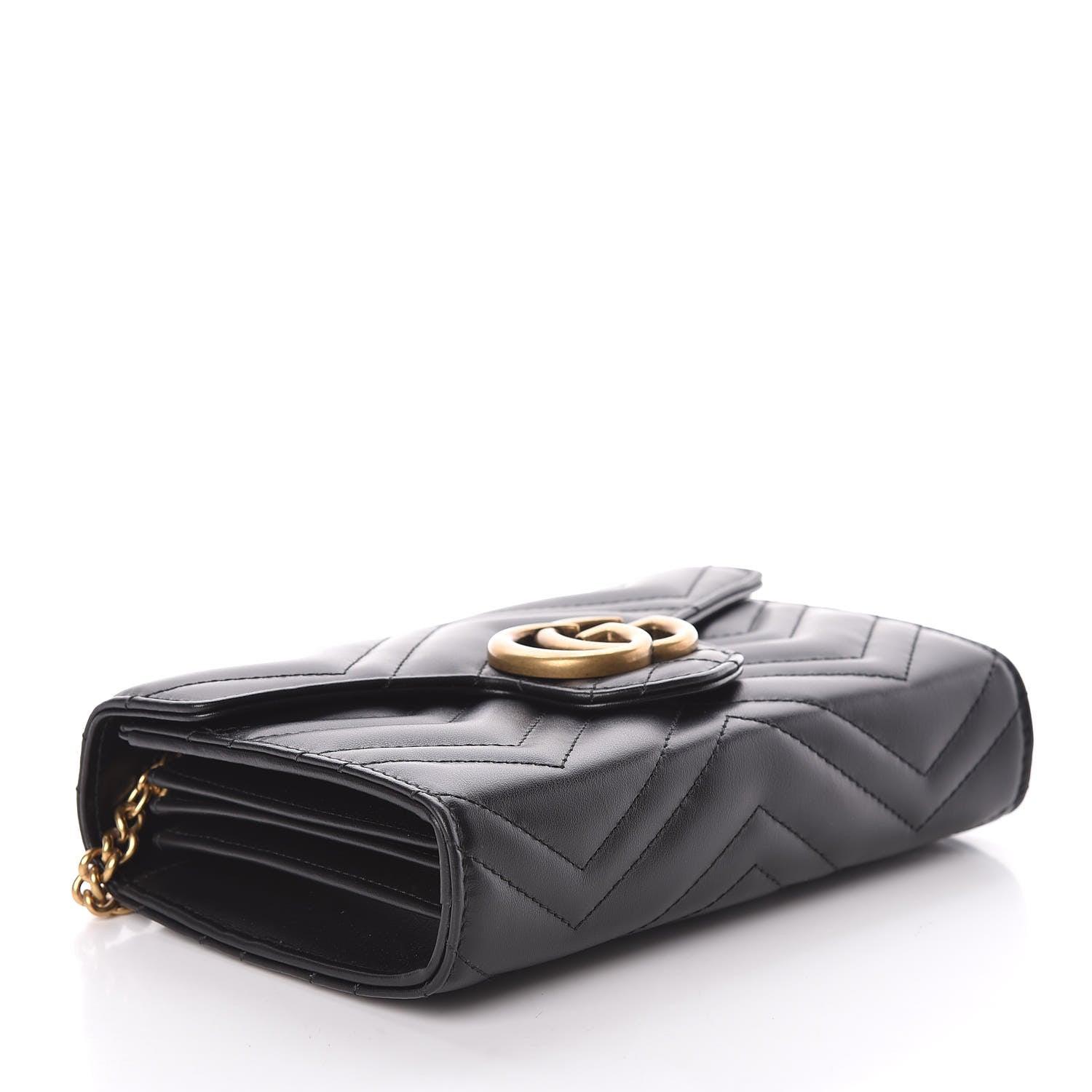 Gucci Calfskin Matelasse GG Marmont Chain Wallet Black 4 of 9