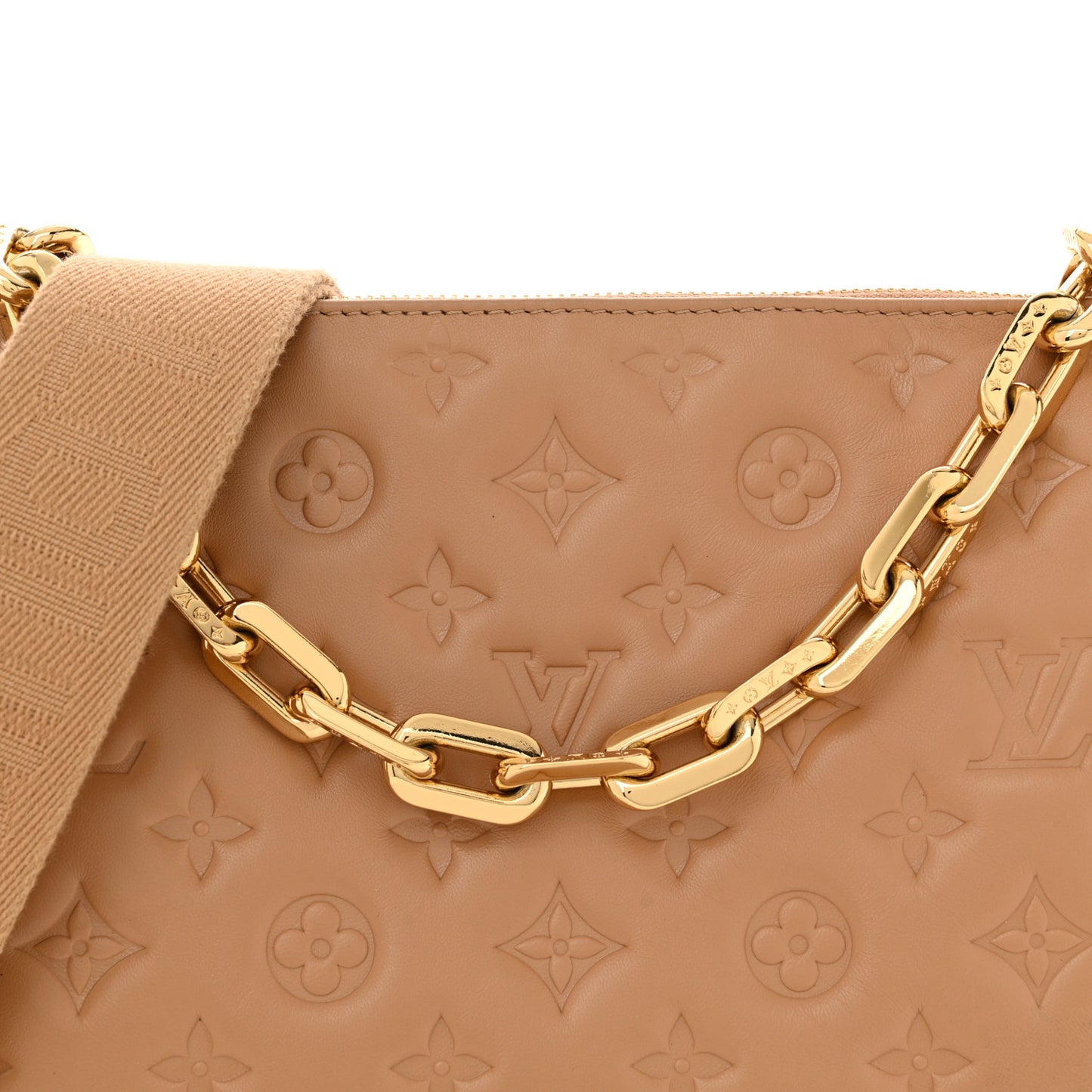 Lambskin Embossed Monogram Coussin PM Camel
