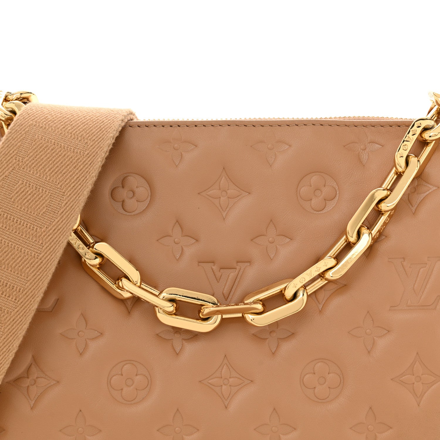 Louis Vuitton Lambskin Embossed Monogram Coussin PM Camel 7 of 10