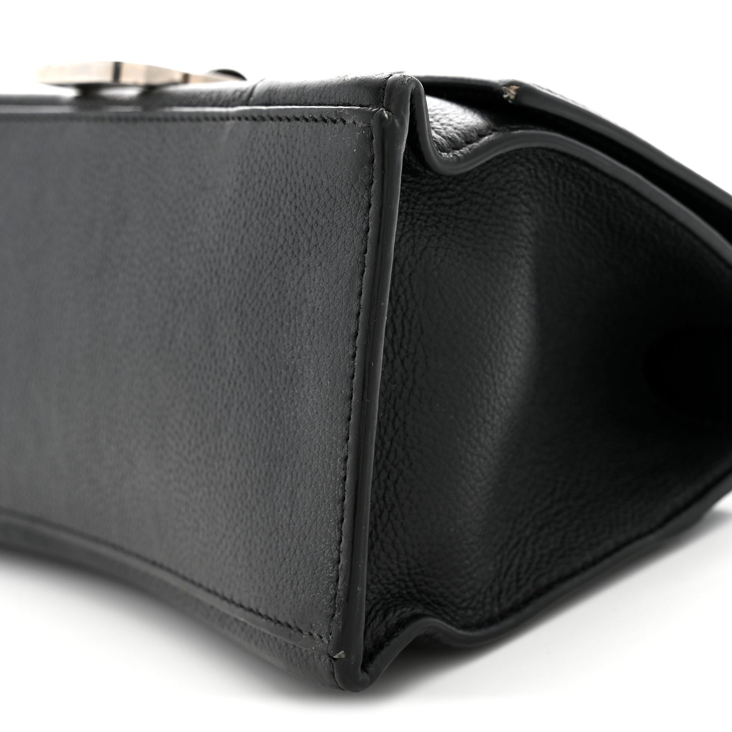 Grained Calfskin Small Hourglass Top Handle Bag Black
