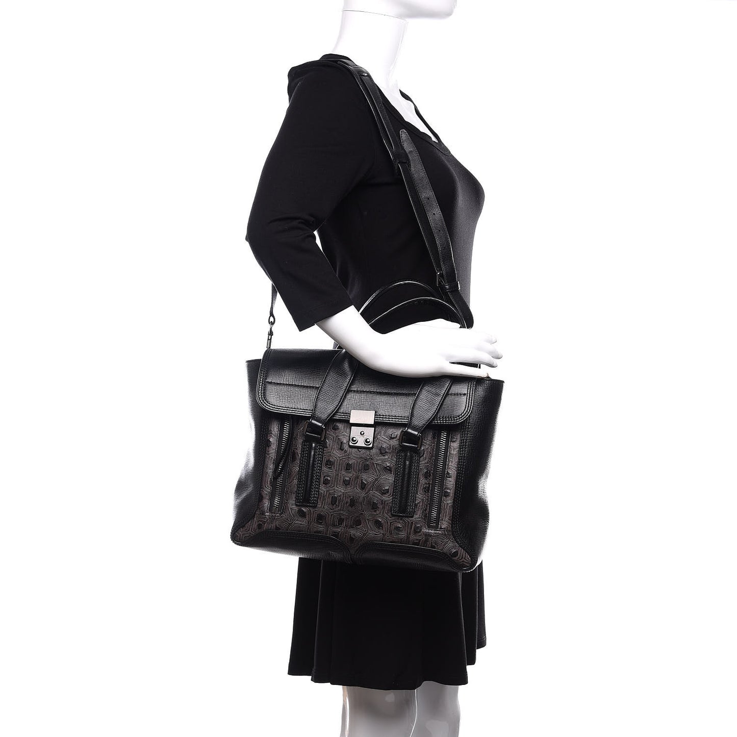 3.1 Turtle Embossed Medium Pashli Satchel Black