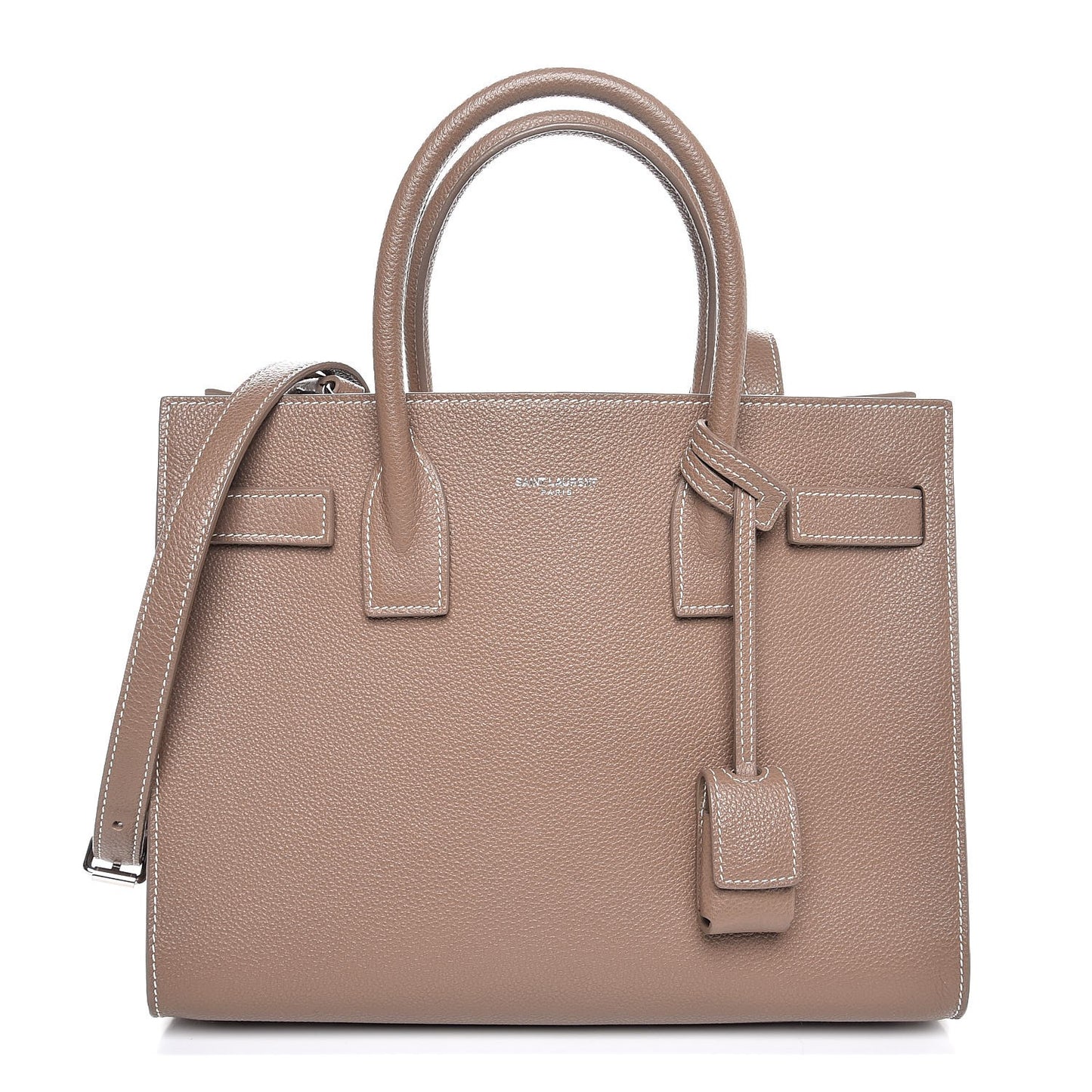Grained Calfskin Topstich Baby Sac De Jour Taupe