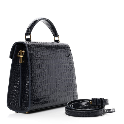 Saint Laurent Calfskin Crocodile Embossed Mini Classic Monogram Cassandra Top Handle Black 2 of 4