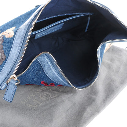 Alexander McQueen Denim Floral Embroidered De Manta Clutch 5 of 7