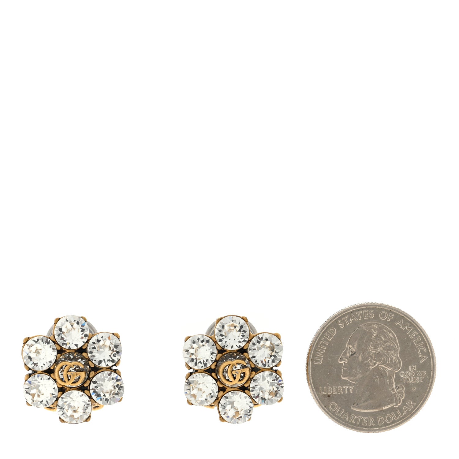 Gucci Metal Crystal Double G Clip On Earrings Aged Gold 2 of 4