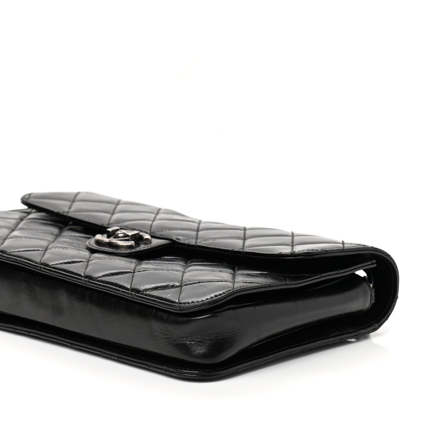 Glazed Calfskin Quilted Large Perfect Edge Flap Black