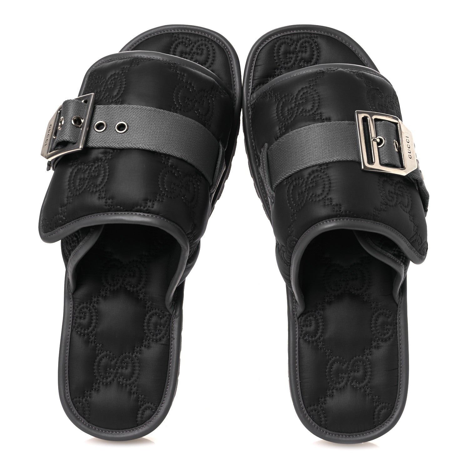 Gucci Nylon Calfskin GG Matelasse Mens Slide Sandals 11 Blue Grey 2 of 10
