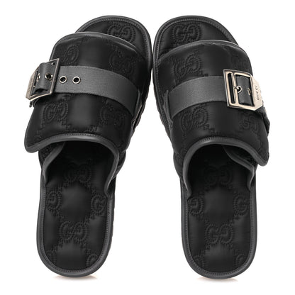 Gucci Nylon Calfskin GG Matelasse Mens Slide Sandals 11 Blue Grey 2 of 10