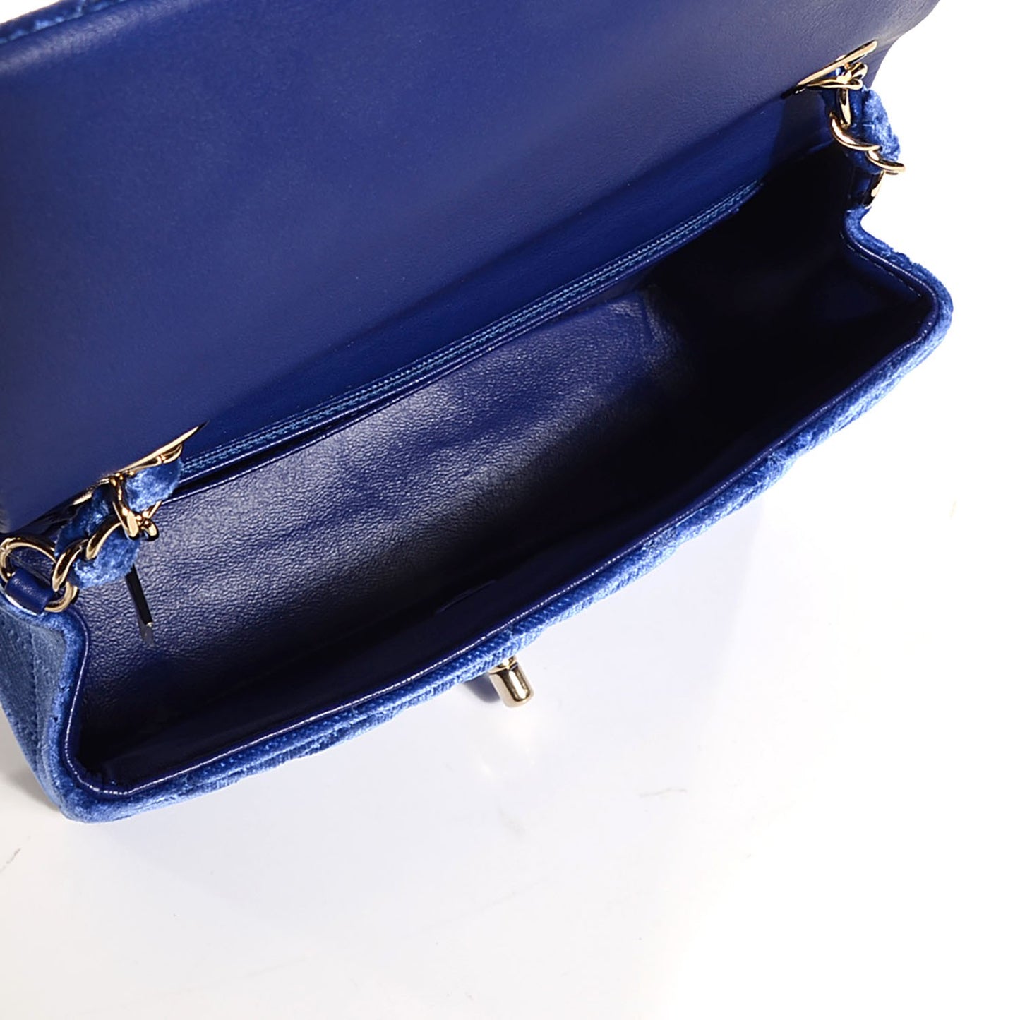 Velvet Quilted Mini Rectangular Flap Dark Blue